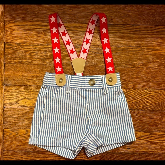 Cat & Jack Other - NWT Cat & Jack Blue Striped Shorts with Red Star Suspenders Size 0-3 Months